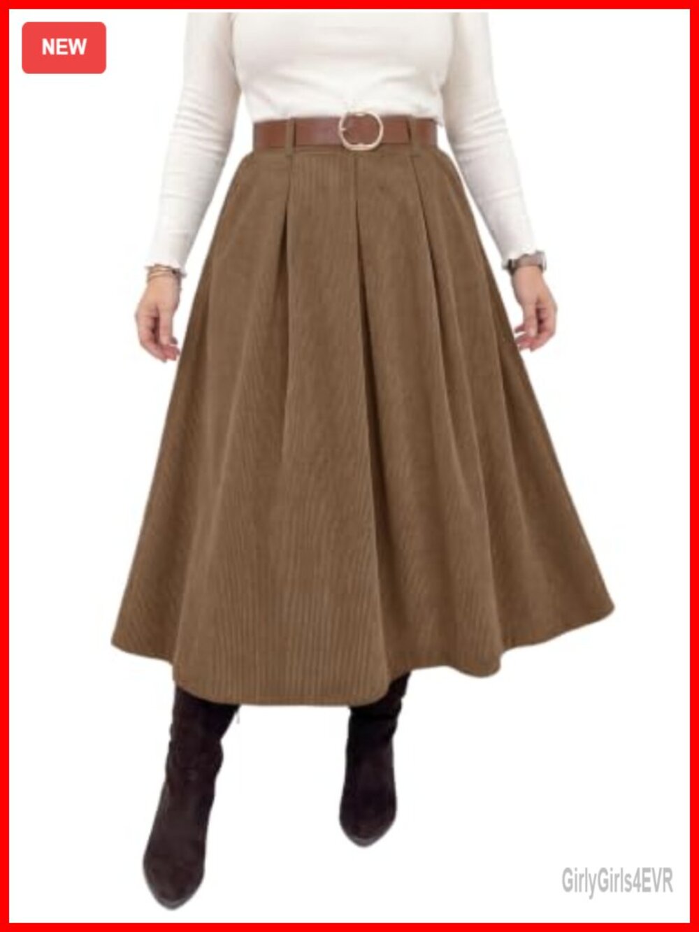 Plus Size Corduroy A-Line Pleated Skirt with Pockets